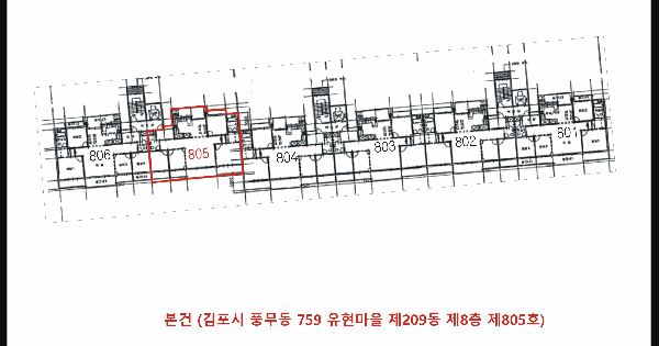 경기도 김포시 풍무동 759 유현마을 209동 8층 805호 미지정 경매 물건 이미지