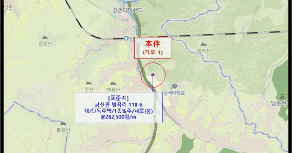 강원특별자치도 춘천시 남산면 방곡리 118-9  대지 경매 물건 이미지